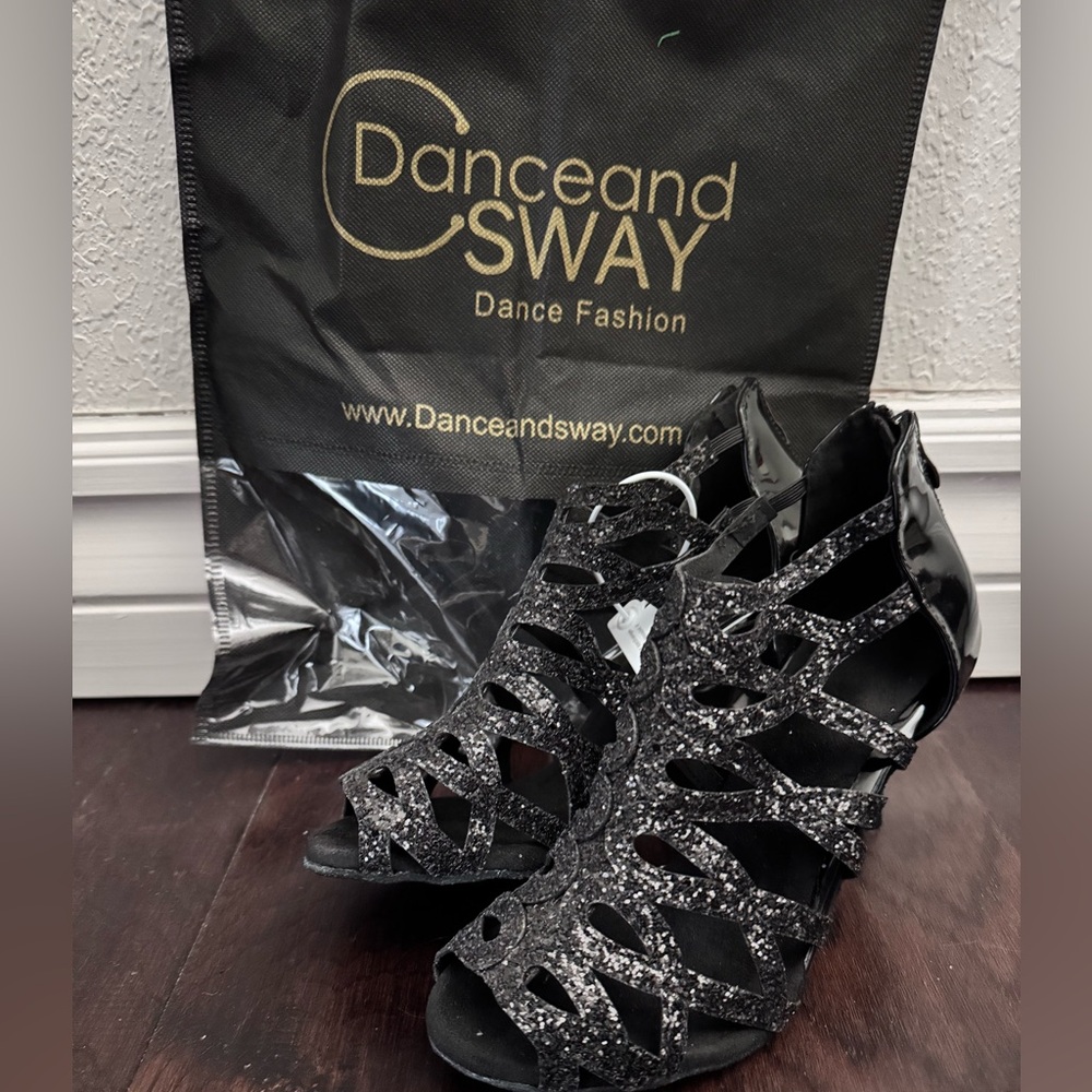 Elegant Black Glitter Women's Heels NWT